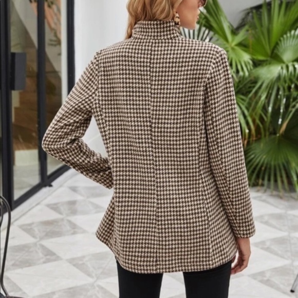 Khaki Tan Tweed houndstooth blazer jacket classic Work - Picture 9 of 9